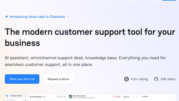 Chatwoot logo and screenshot