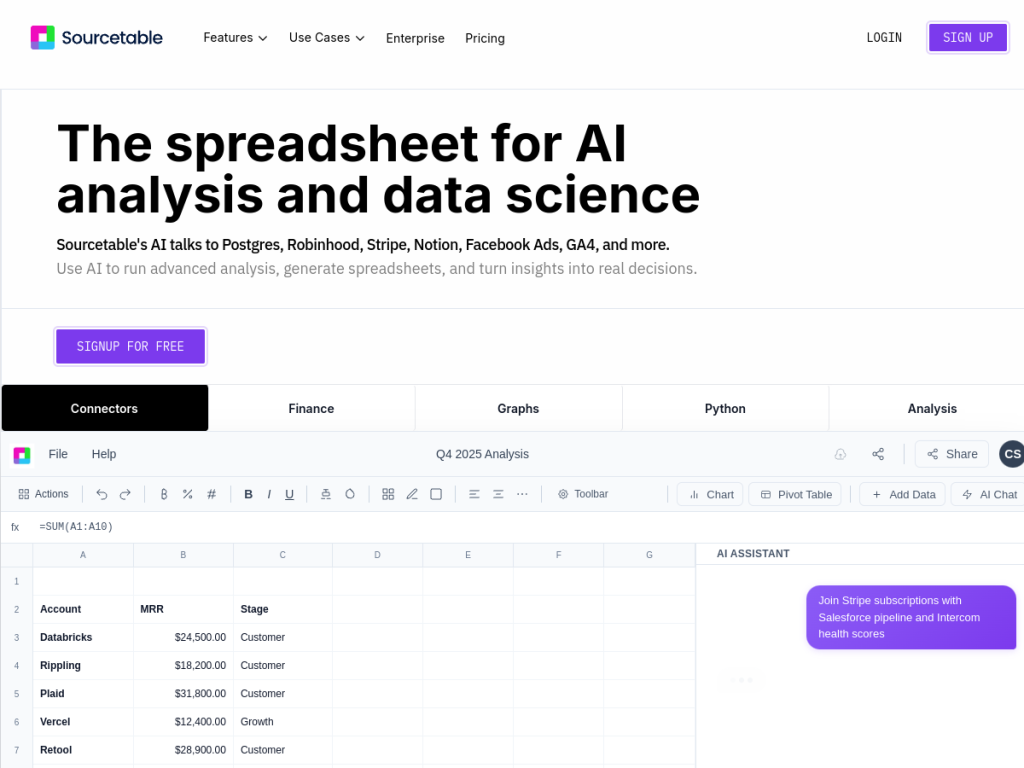 Sourcetable screenshot