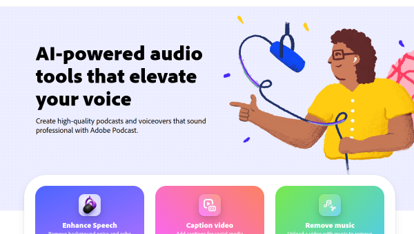 Adobe Podcast logo and screenshot