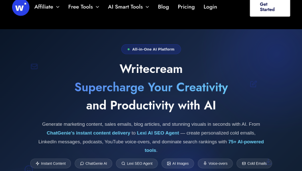 Writecream logo and screenshot
