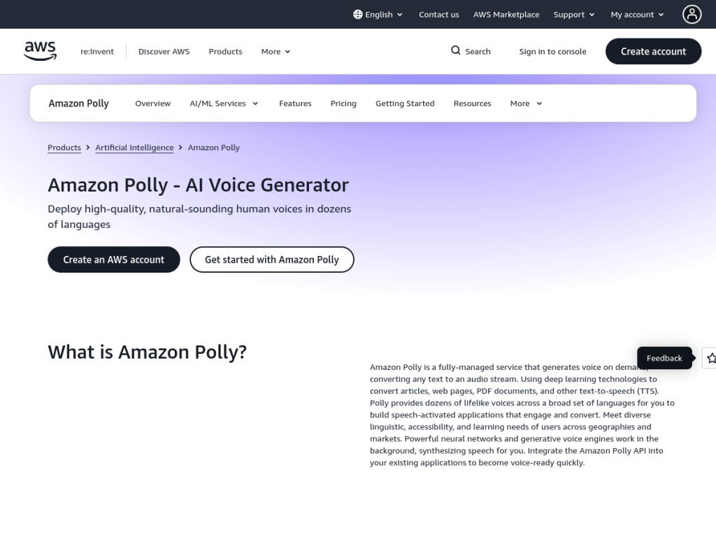 Amazon Polly screenshot
