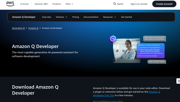 Amazon Q Developer logo and screenshot