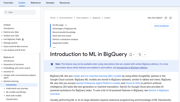 BigQuery ML logo and screenshot