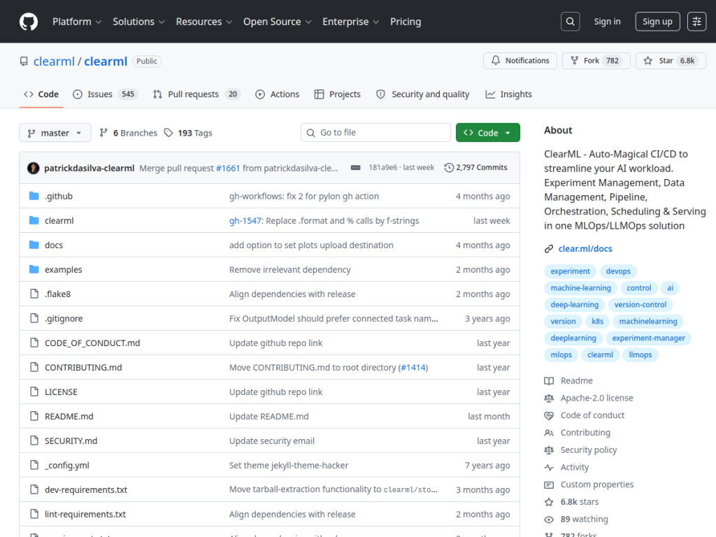 ClearML screenshot