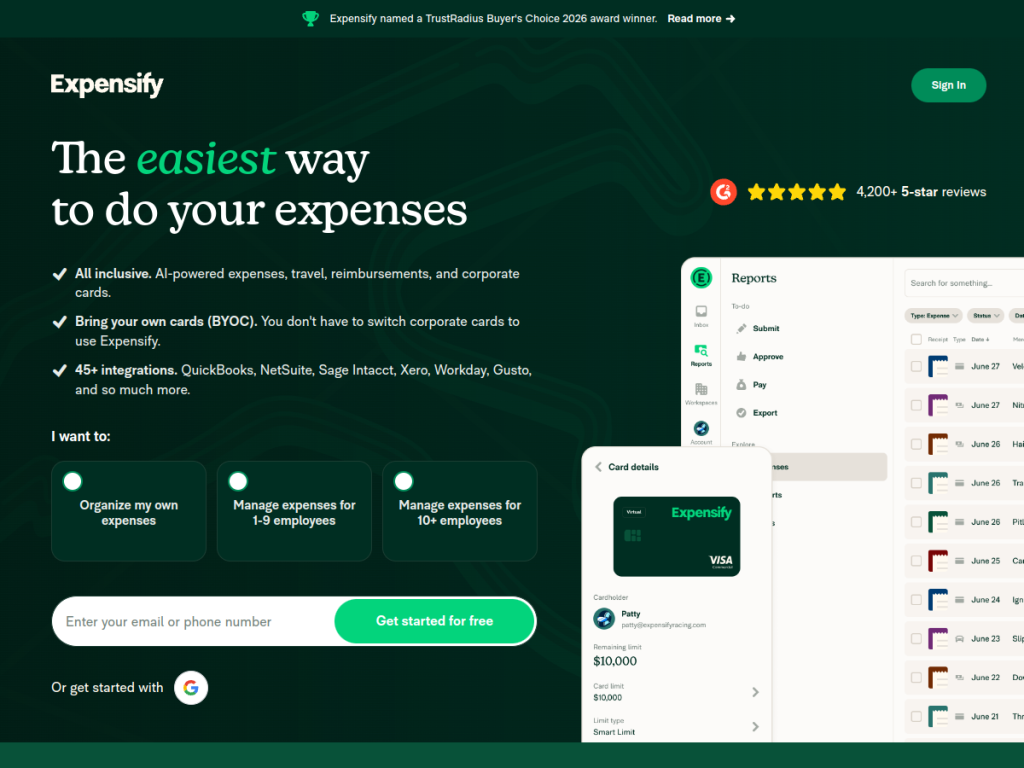 Expensify screenshot
