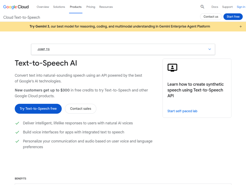 Google Cloud Text-to-Speech screenshot