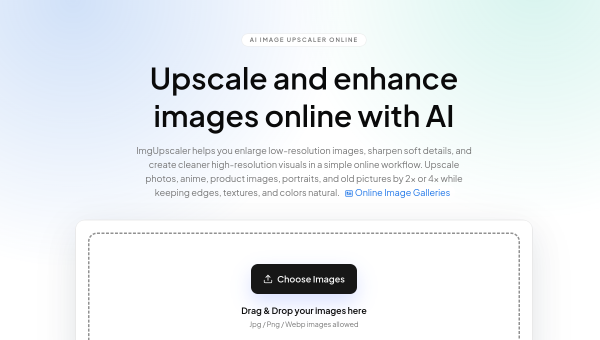 ImgUpscaler logo and screenshot
