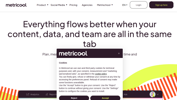 Metricool logo and screenshot