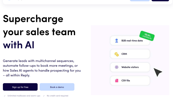 Reply.io logo and screenshot