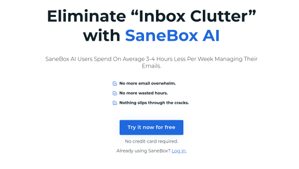 SaneBox logo and screenshot