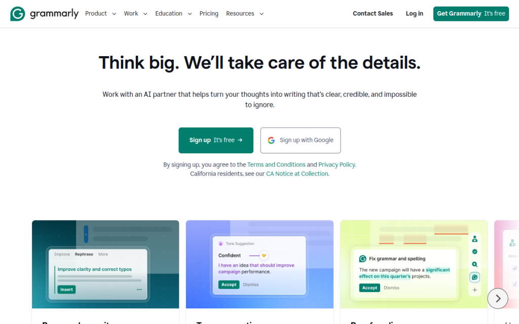 Grammarly homepage screenshot