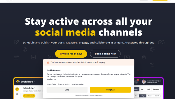 SocialBee logo and screenshot