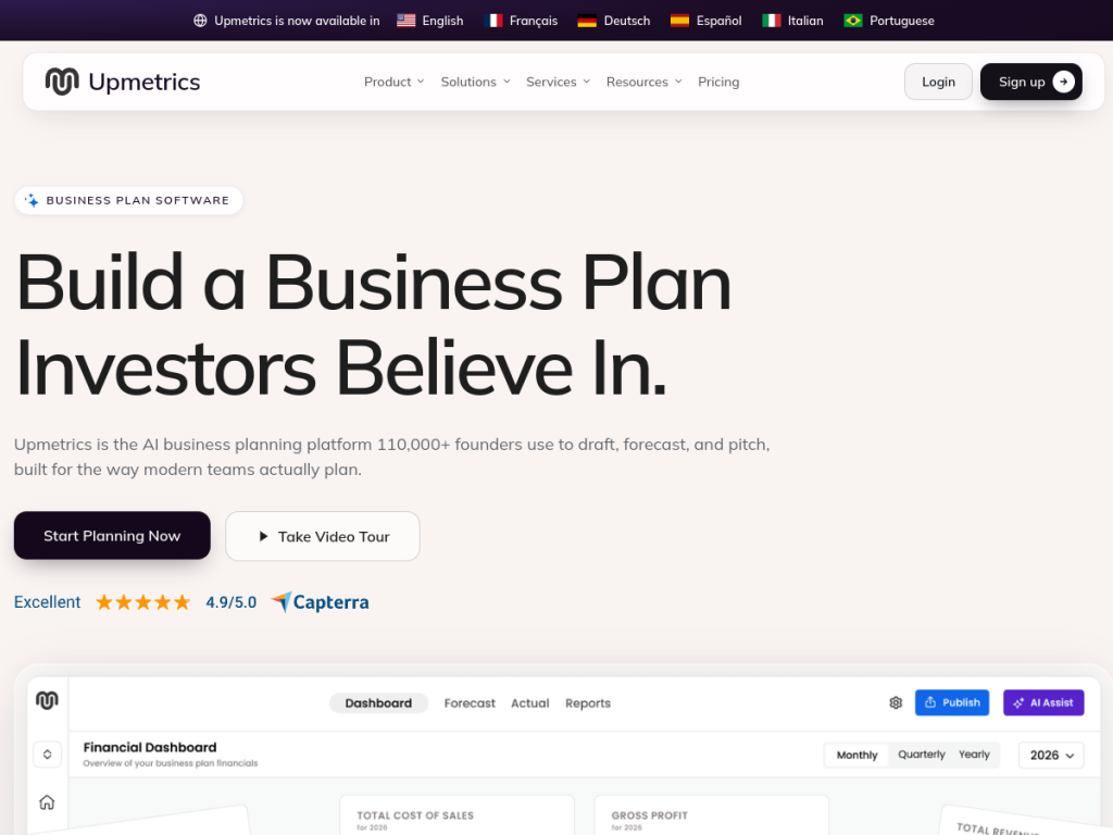 Upmetrics screenshot