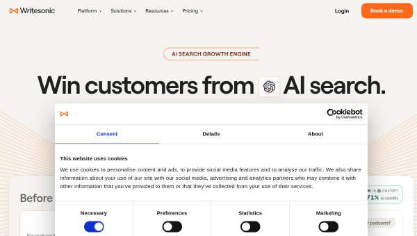 Writesonic logo and screenshot