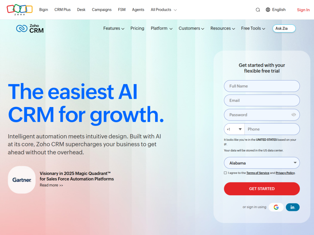 Zoho CRM screenshot
